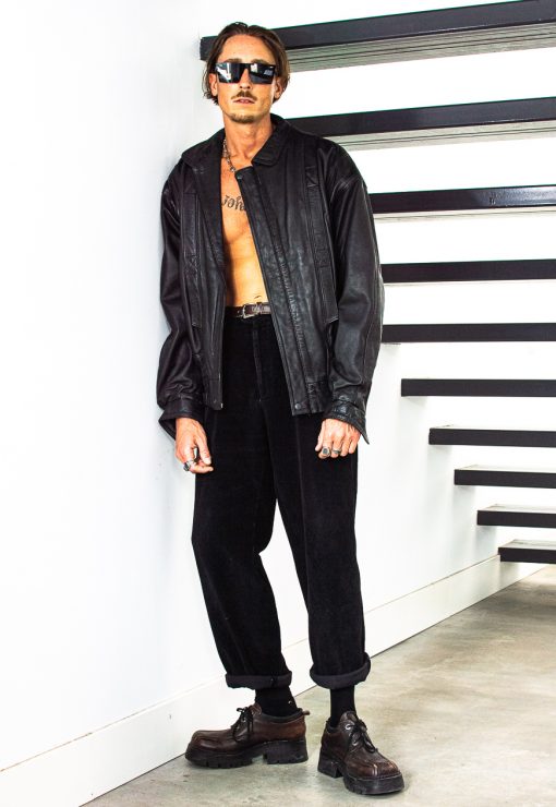 90s black leather jacket